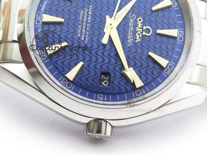 0505 Aqua Terra “James Bond” SS V6F 1:1 Best Edition Blue Textured Dial On SS Bracelet A GoodFit 8202